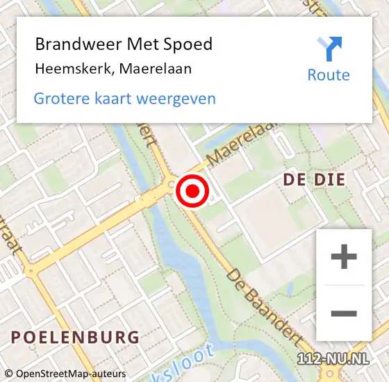 Locatie op kaart van de 112 melding: Brandweer Met Spoed Naar Heemskerk, Maerelaan op 26 maart 2024 11:55