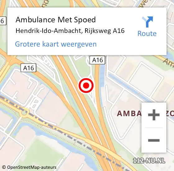 Locatie op kaart van de 112 melding: Ambulance Met Spoed Naar Hendrik-Ido-Ambacht, Rijksweg A16 op 26 maart 2024 12:01