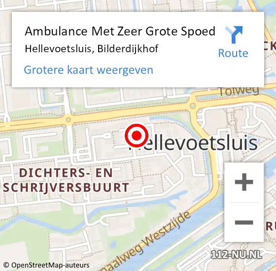 Locatie op kaart van de 112 melding: Ambulance Met Zeer Grote Spoed Naar Hellevoetsluis, Bilderdijkhof op 26 maart 2024 12:07