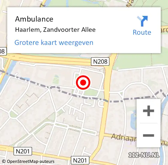 Locatie op kaart van de 112 melding: Ambulance Haarlem, Zandvoorter Allee op 26 maart 2024 12:07