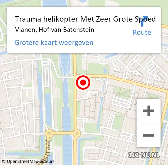 Locatie op kaart van de 112 melding: Trauma helikopter Met Zeer Grote Spoed Naar Vianen, Hof van Batenstein op 26 maart 2024 12:21