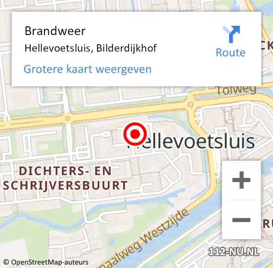 Locatie op kaart van de 112 melding: Brandweer Hellevoetsluis, Bilderdijkhof op 26 maart 2024 12:24