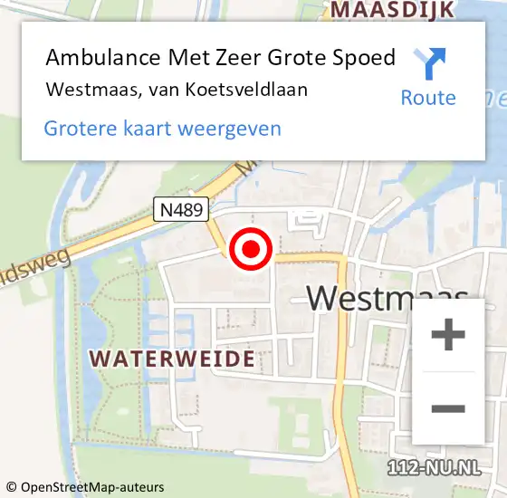 Locatie op kaart van de 112 melding: Ambulance Met Zeer Grote Spoed Naar Westmaas, van Koetsveldlaan op 26 maart 2024 12:31