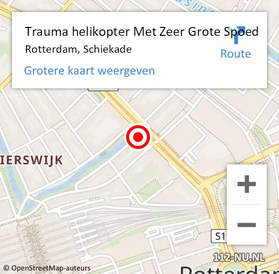 Locatie op kaart van de 112 melding: Trauma helikopter Met Zeer Grote Spoed Naar Rotterdam, Schiekade op 26 maart 2024 13:01