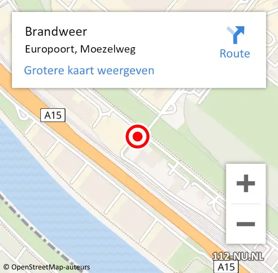 Locatie op kaart van de 112 melding: Brandweer Europoort, Moezelweg op 26 maart 2024 13:02
