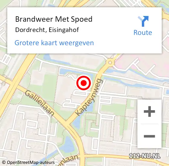 Locatie op kaart van de 112 melding: Brandweer Met Spoed Naar Dordrecht, Eisingahof op 26 maart 2024 13:06