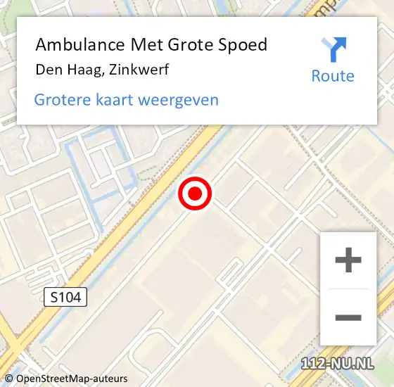 Locatie op kaart van de 112 melding: Ambulance Met Grote Spoed Naar Den Haag, Zinkwerf op 26 maart 2024 13:08