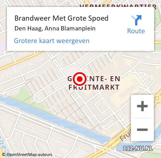 Locatie op kaart van de 112 melding: Brandweer Met Grote Spoed Naar Den Haag, Anna Blamanplein op 26 maart 2024 13:24