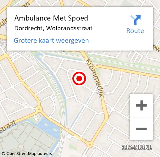 Locatie op kaart van de 112 melding: Ambulance Met Spoed Naar Dordrecht, Wolbrandsstraat op 26 maart 2024 13:27