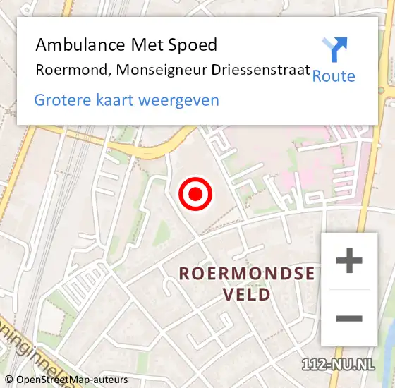 Locatie op kaart van de 112 melding: Ambulance Met Spoed Naar Roermond, Monseigneur Driessenstraat op 26 maart 2024 13:36