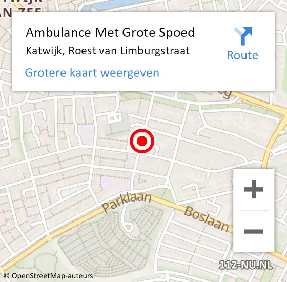 Locatie op kaart van de 112 melding: Ambulance Met Grote Spoed Naar Katwijk, Roest van Limburgstraat op 26 maart 2024 13:40