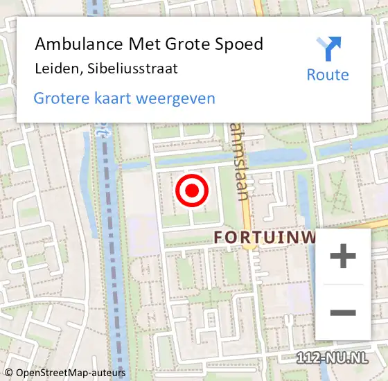 Locatie op kaart van de 112 melding: Ambulance Met Grote Spoed Naar Leiden, Sibeliusstraat op 26 maart 2024 13:44