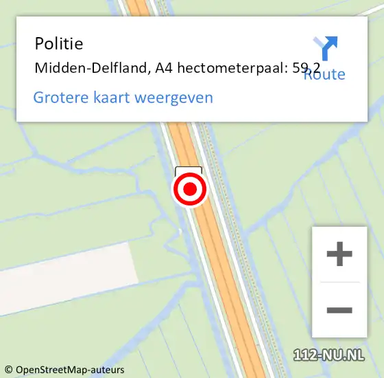 Locatie op kaart van de 112 melding: Politie Midden-Delfland, A4 hectometerpaal: 59,2 op 26 maart 2024 13:51