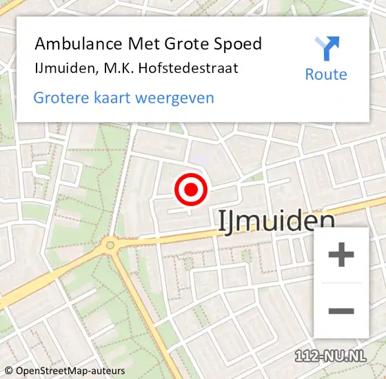 Locatie op kaart van de 112 melding: Ambulance Met Grote Spoed Naar IJmuiden, M.K. Hofstedestraat op 26 maart 2024 14:17