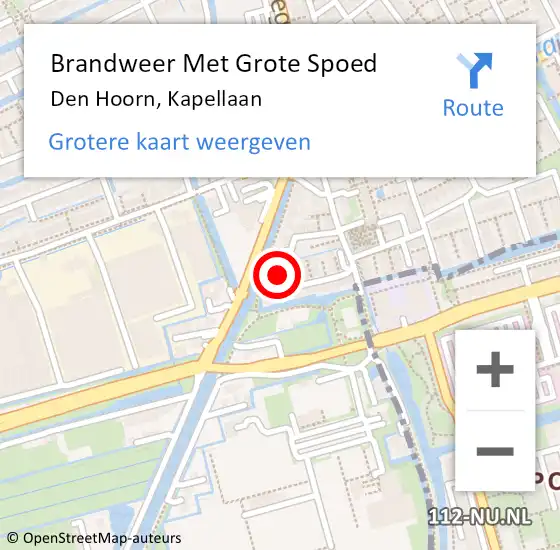 Locatie op kaart van de 112 melding: Brandweer Met Grote Spoed Naar Den Hoorn, Kapellaan op 26 maart 2024 14:25