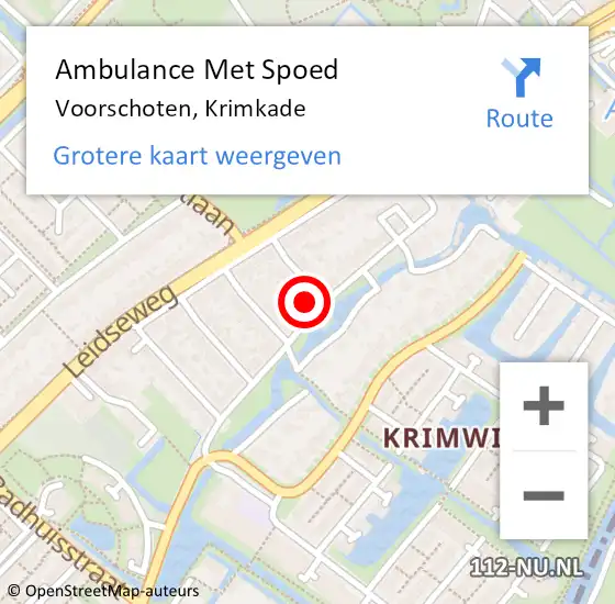 Locatie op kaart van de 112 melding: Ambulance Met Spoed Naar Voorschoten, Krimkade op 26 maart 2024 14:32