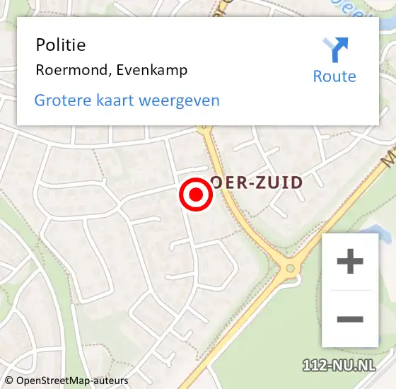 Locatie op kaart van de 112 melding: Politie Roermond, Evenkamp op 26 maart 2024 14:50