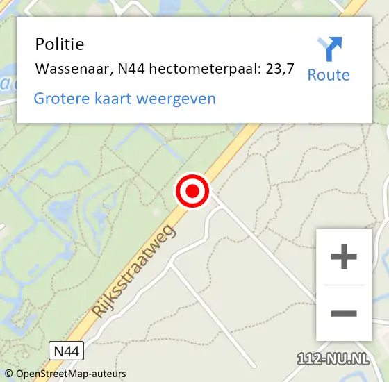 Locatie op kaart van de 112 melding: Politie Wassenaar, N44 hectometerpaal: 23,7 op 26 maart 2024 15:06