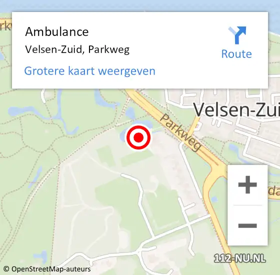 Locatie op kaart van de 112 melding: Ambulance Velsen-Zuid, Parkweg op 26 maart 2024 15:13