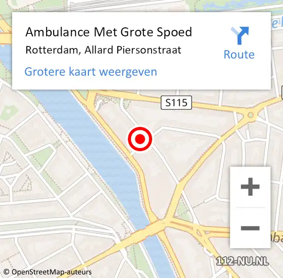 Locatie op kaart van de 112 melding: Ambulance Met Grote Spoed Naar Rotterdam, Allard Piersonstraat op 26 maart 2024 15:52