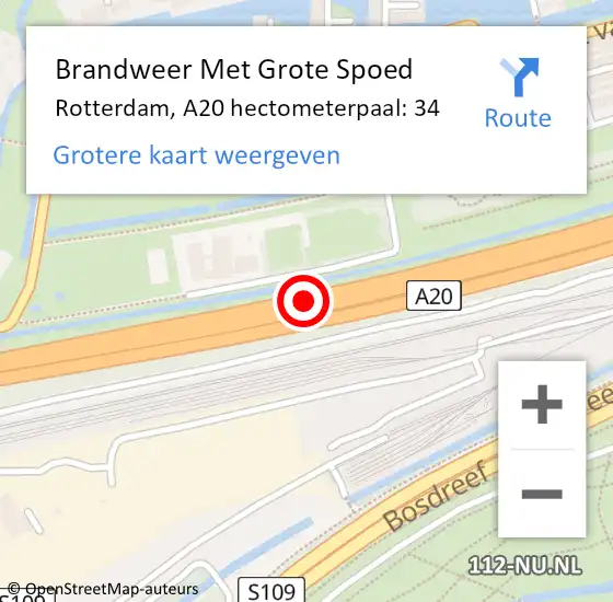 Locatie op kaart van de 112 melding: Brandweer Met Grote Spoed Naar Rotterdam, A20 hectometerpaal: 34 op 26 maart 2024 15:56