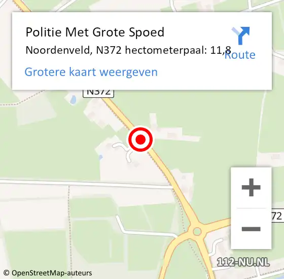 Locatie op kaart van de 112 melding: Politie Met Grote Spoed Naar Noordenveld, N372 hectometerpaal: 11,8 op 26 maart 2024 16:04