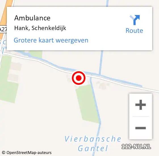 Locatie op kaart van de 112 melding: Ambulance Hank, Schenkeldijk op 30 september 2014 11:34