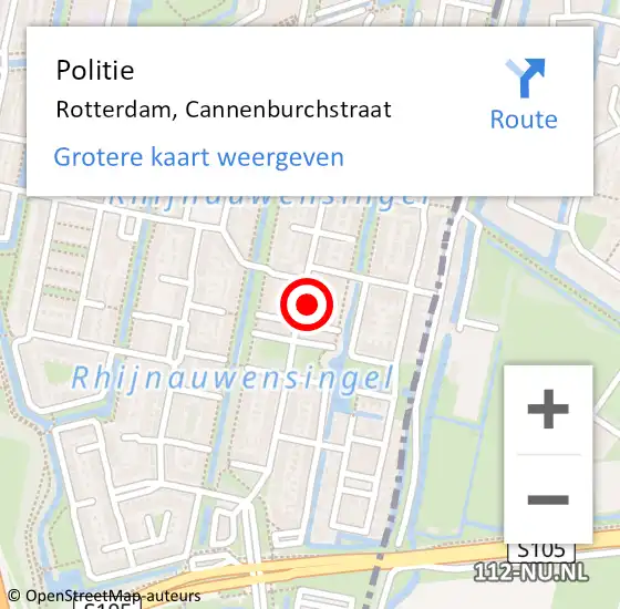 Locatie op kaart van de 112 melding: Politie Rotterdam, Cannenburchstraat op 26 maart 2024 16:25