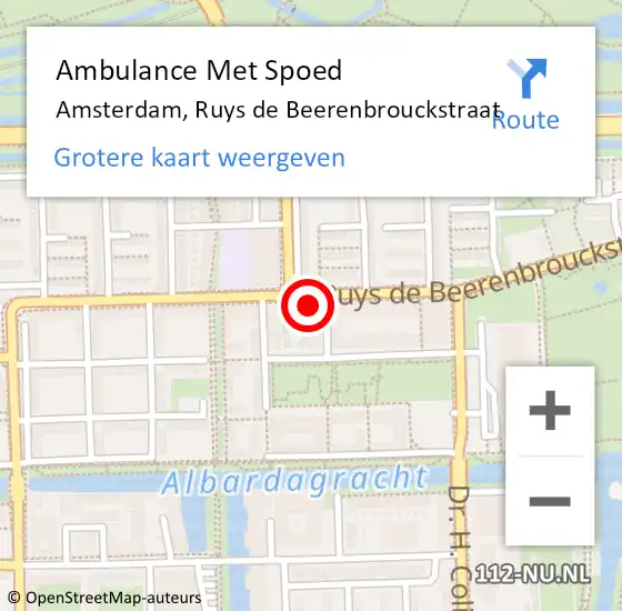 Locatie op kaart van de 112 melding: Ambulance Met Spoed Naar Amsterdam, Ruys de Beerenbrouckstraat op 26 maart 2024 16:38