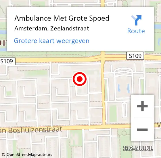 Locatie op kaart van de 112 melding: Ambulance Met Grote Spoed Naar Amsterdam, Zeelandstraat op 26 maart 2024 16:46