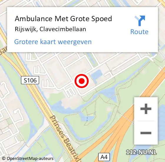 Locatie op kaart van de 112 melding: Ambulance Met Grote Spoed Naar Rijswijk, Clavecimbellaan op 26 maart 2024 17:01