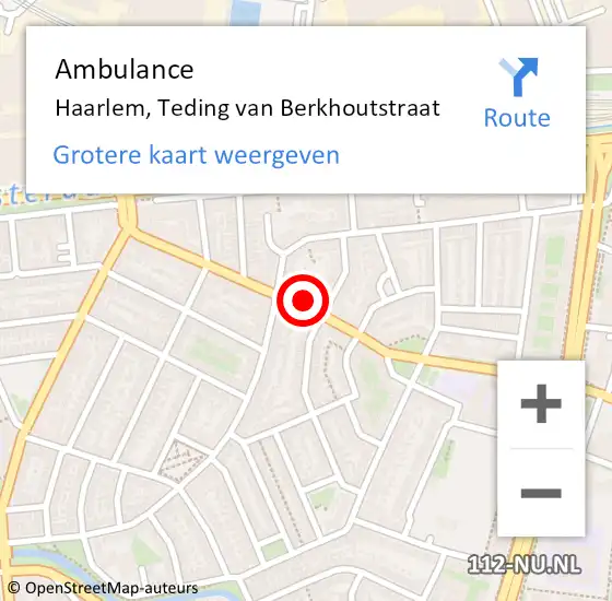 Locatie op kaart van de 112 melding: Ambulance Haarlem, Teding van Berkhoutstraat op 26 maart 2024 17:08