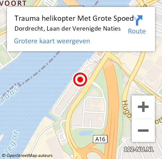 Locatie op kaart van de 112 melding: Trauma helikopter Met Grote Spoed Naar Dordrecht, Laan der Verenigde Naties op 26 maart 2024 17:49