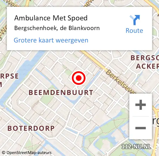 Locatie op kaart van de 112 melding: Ambulance Met Spoed Naar Bergschenhoek, de Blankvoorn op 26 maart 2024 17:54