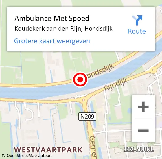 Locatie op kaart van de 112 melding: Ambulance Met Spoed Naar Koudekerk aan den Rijn, Hondsdijk op 26 maart 2024 19:15