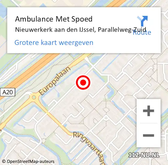 Locatie op kaart van de 112 melding: Ambulance Met Spoed Naar Nieuwerkerk aan den IJssel, Parallelweg-Zuid op 26 maart 2024 19:31