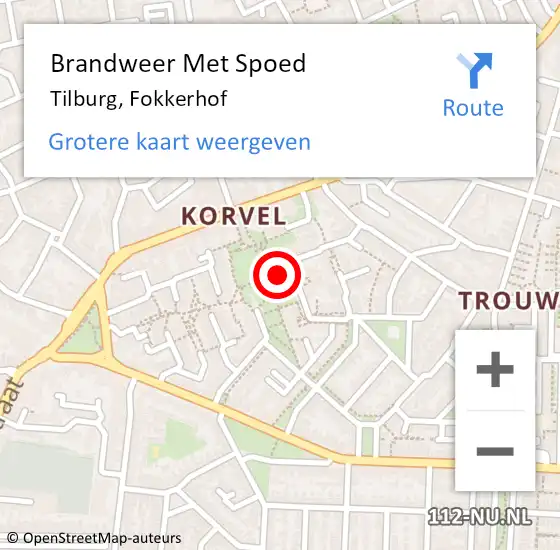 Locatie op kaart van de 112 melding: Brandweer Met Spoed Naar Tilburg, Fokkerhof op 26 maart 2024 20:47