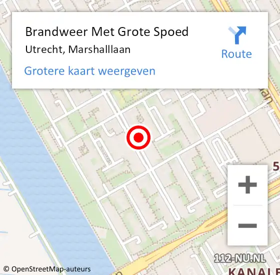 Locatie op kaart van de 112 melding: Brandweer Met Grote Spoed Naar Utrecht, Marshalllaan op 26 maart 2024 21:23