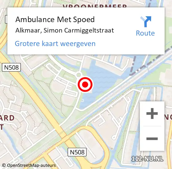 Locatie op kaart van de 112 melding: Ambulance Met Spoed Naar Alkmaar, Simon Carmiggeltstraat op 26 maart 2024 21:26