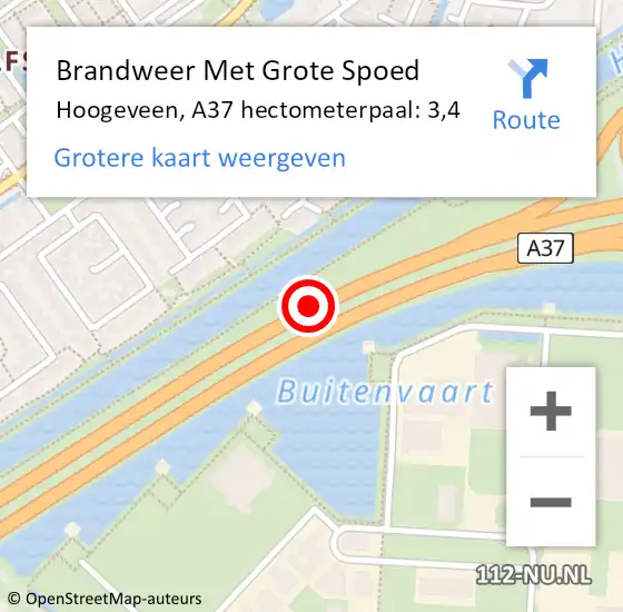 Locatie op kaart van de 112 melding: Brandweer Met Grote Spoed Naar Hoogeveen, A37 hectometerpaal: 3,4 op 26 maart 2024 21:40