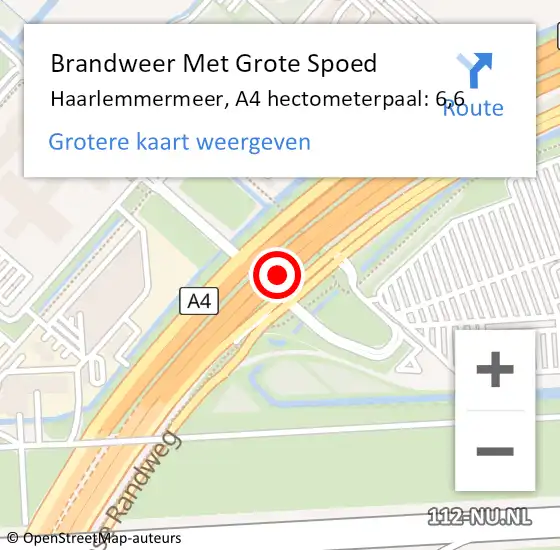 Locatie op kaart van de 112 melding: Brandweer Met Grote Spoed Naar Haarlemmermeer, A4 hectometerpaal: 6,6 op 26 maart 2024 22:24
