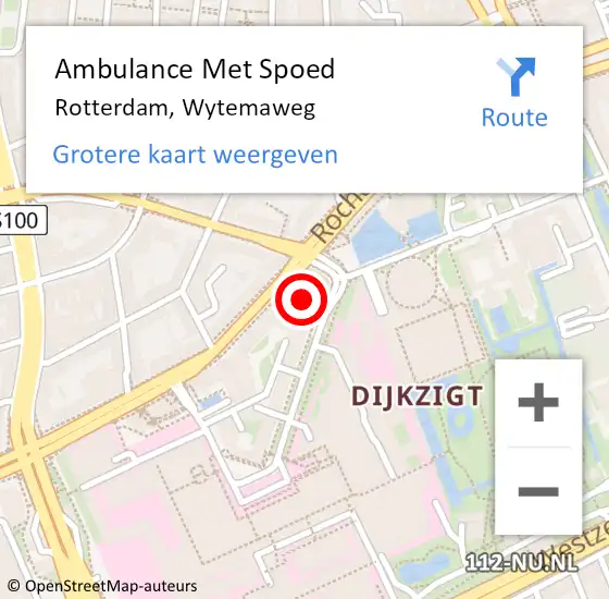 Locatie op kaart van de 112 melding: Ambulance Met Spoed Naar Rotterdam, Wytemaweg op 26 maart 2024 22:34