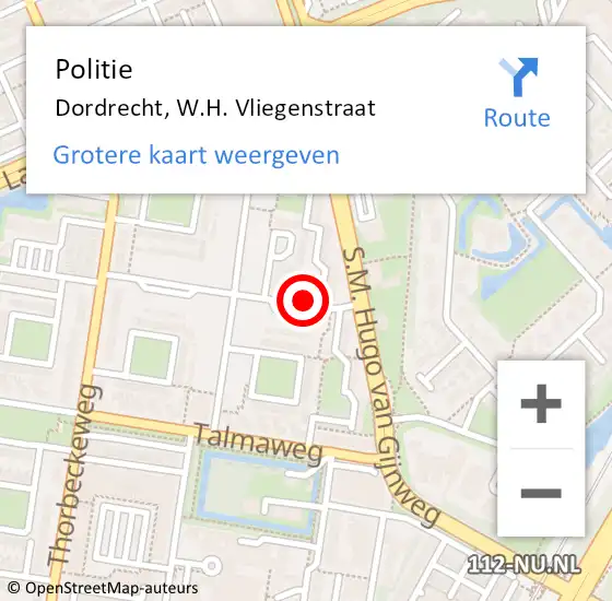 Locatie op kaart van de 112 melding: Politie Dordrecht, W.H. Vliegenstraat op 26 maart 2024 22:49