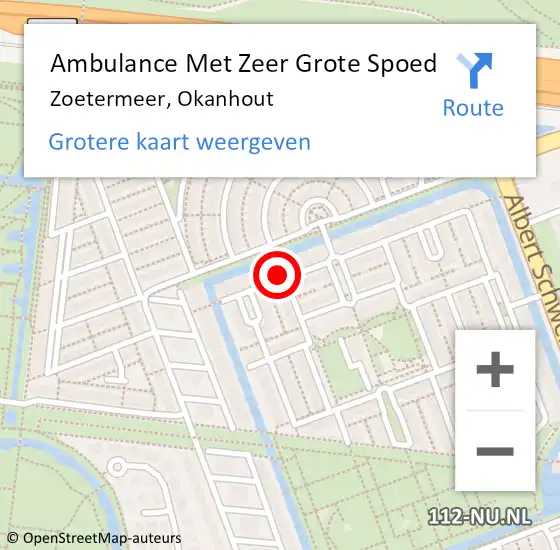 Locatie op kaart van de 112 melding: Ambulance Met Zeer Grote Spoed Naar Zoetermeer, Okanhout op 26 maart 2024 23:51