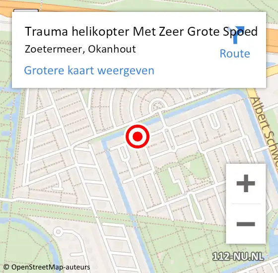 Locatie op kaart van de 112 melding: Trauma helikopter Met Zeer Grote Spoed Naar Zoetermeer, Okanhout op 26 maart 2024 23:52