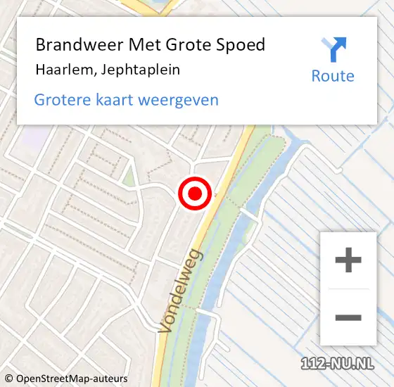 Locatie op kaart van de 112 melding: Brandweer Met Grote Spoed Naar Haarlem, Jephtaplein op 27 maart 2024 01:32