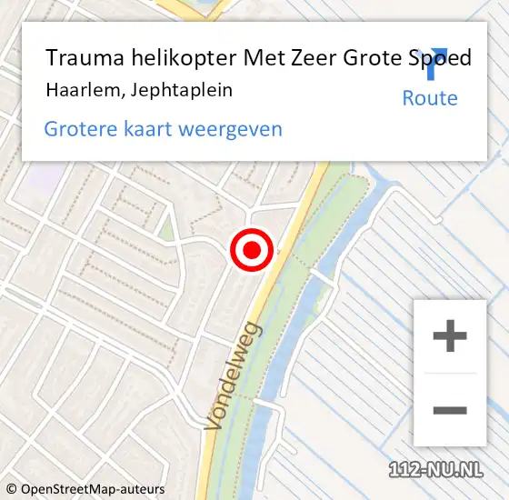 Locatie op kaart van de 112 melding: Trauma helikopter Met Zeer Grote Spoed Naar Haarlem, Jephtaplein op 27 maart 2024 01:33
