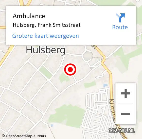 Locatie op kaart van de 112 melding: Ambulance Hulsberg, Frank Smitsstraat op 30 september 2014 12:15