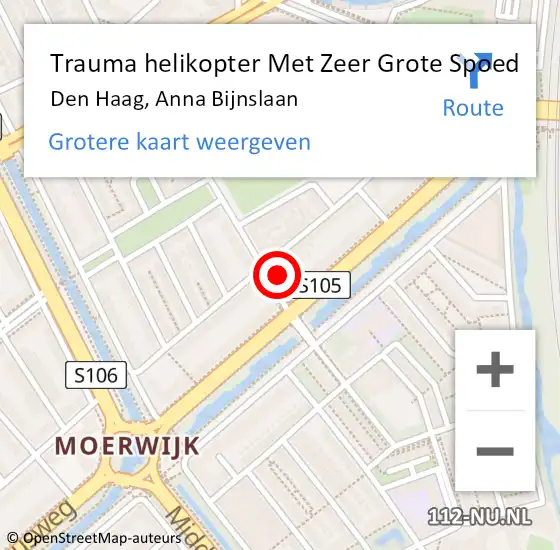 Locatie op kaart van de 112 melding: Trauma helikopter Met Zeer Grote Spoed Naar Den Haag, Anna Bijnslaan op 27 maart 2024 03:11