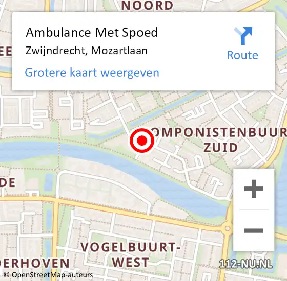 Locatie op kaart van de 112 melding: Ambulance Met Spoed Naar Zwijndrecht, Mozartlaan op 27 maart 2024 03:15